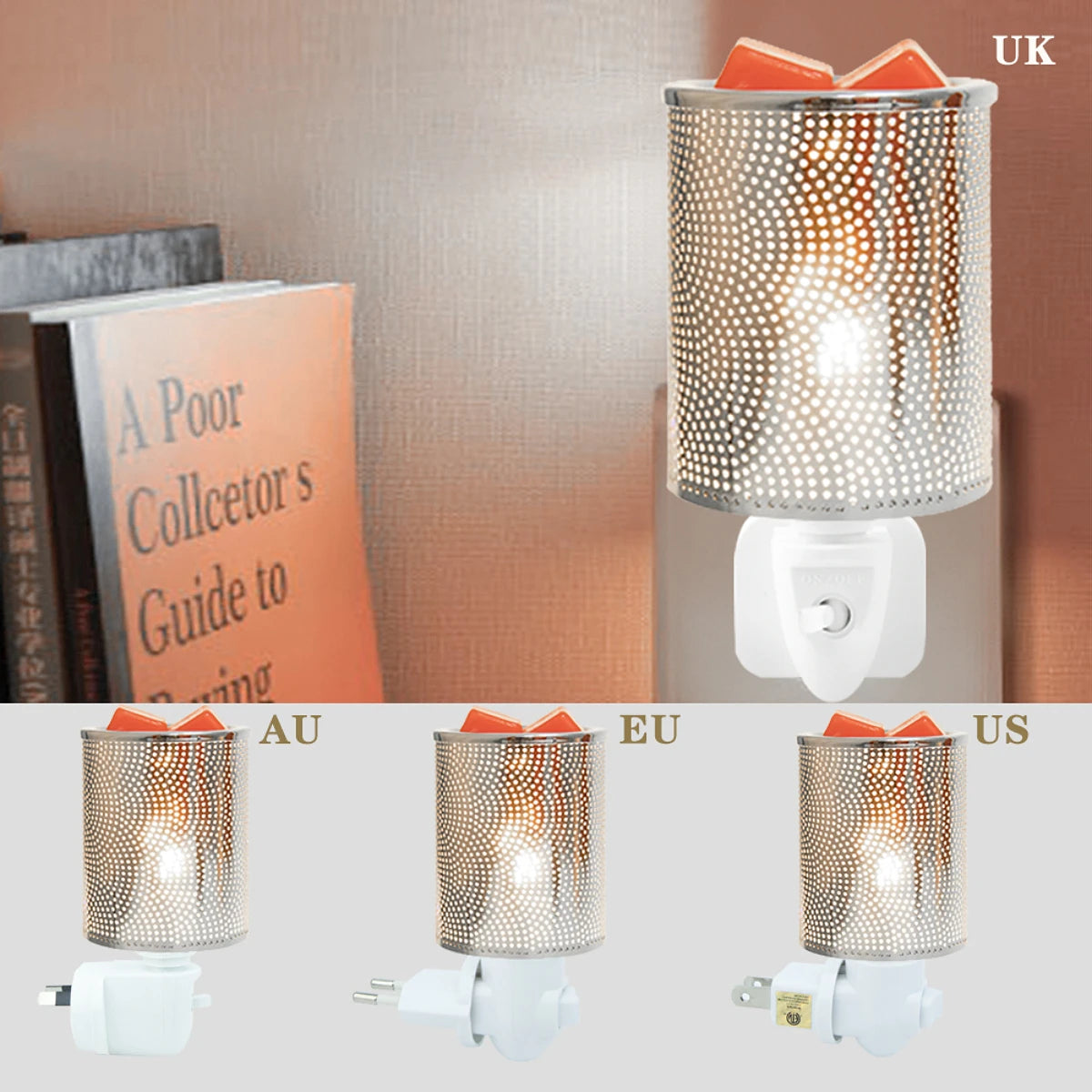 Electric Wax Melt Burner Plug In Fragrance Candle Wax Warmer,metal Oil Burner for Scented Candles, Night Light silver